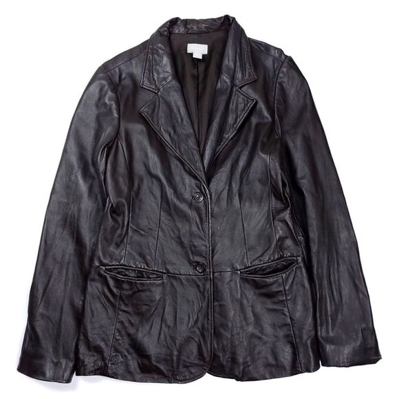 VINTAGE Old Navy 100% Genuine Leather Jacket Dad Coat Dark Brown Minimal Large - Picture 1 of 6